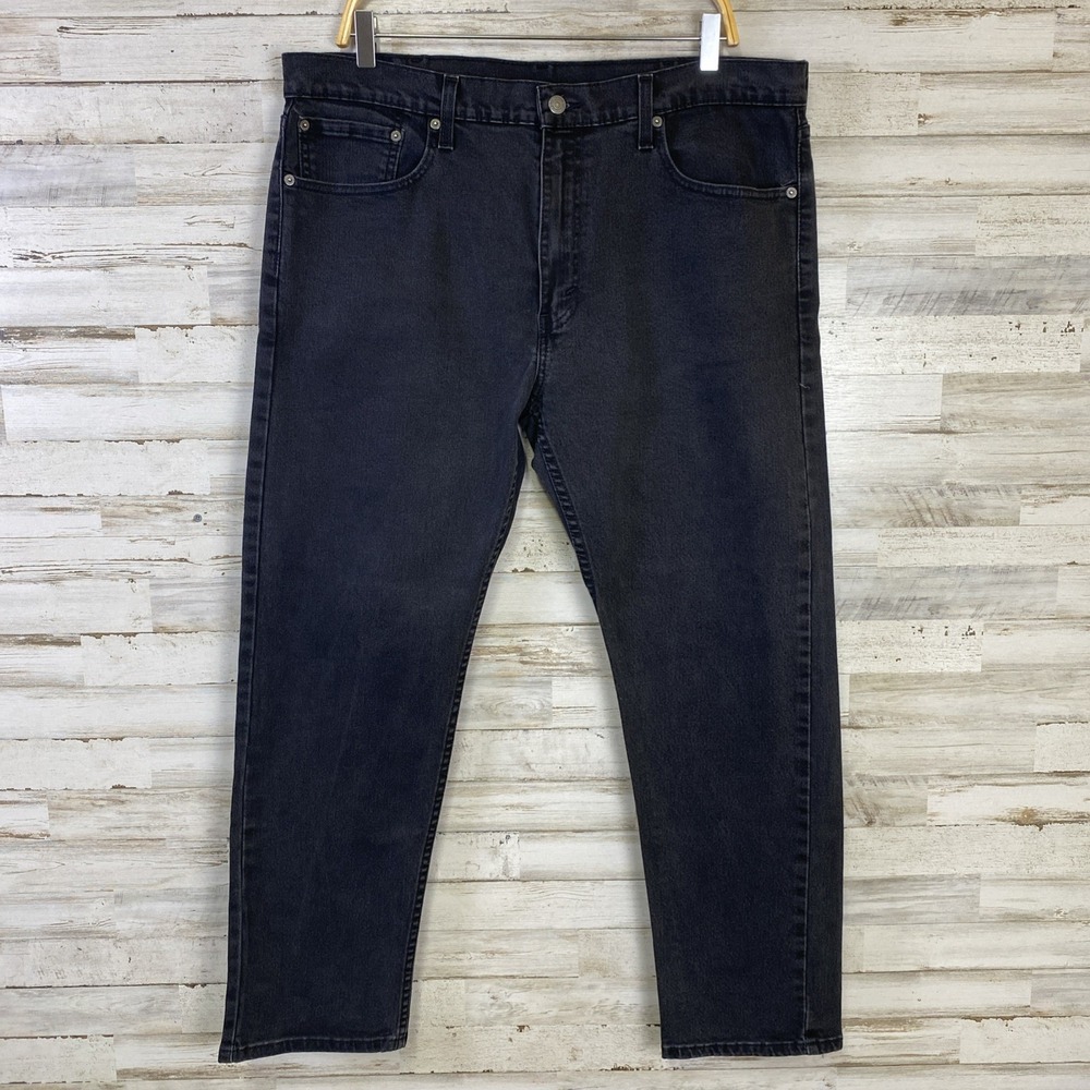 Levi's 502 Jeans Men 38x30 Black Denim Regular Fit Athletic Tapered Stretch